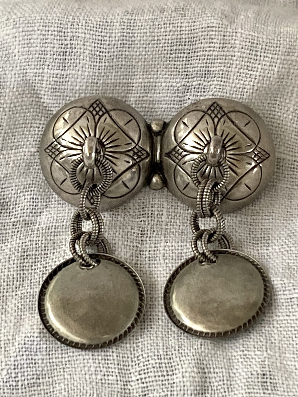 Vintage Traditional Silvery Norwegian Brooch With Intricate Incised Design