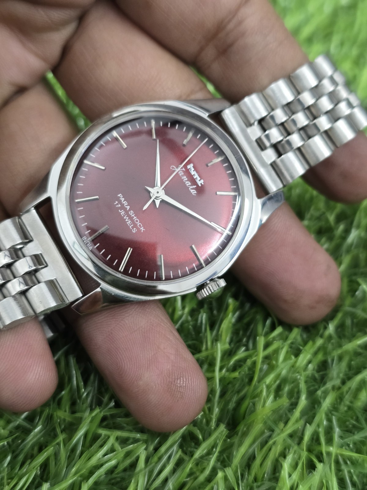 Vintage HMT Janata Red Dial 17 Jewels Mechanical hand Winding Transparent Back