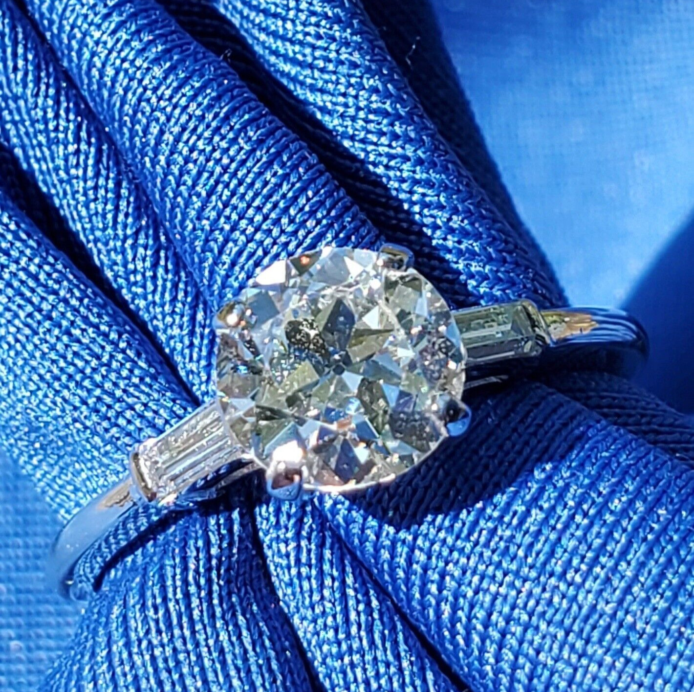 Original EARTH MINED DIAMOND Deco Engagement Ring Vintage PLATINUM Solitaire 7.5