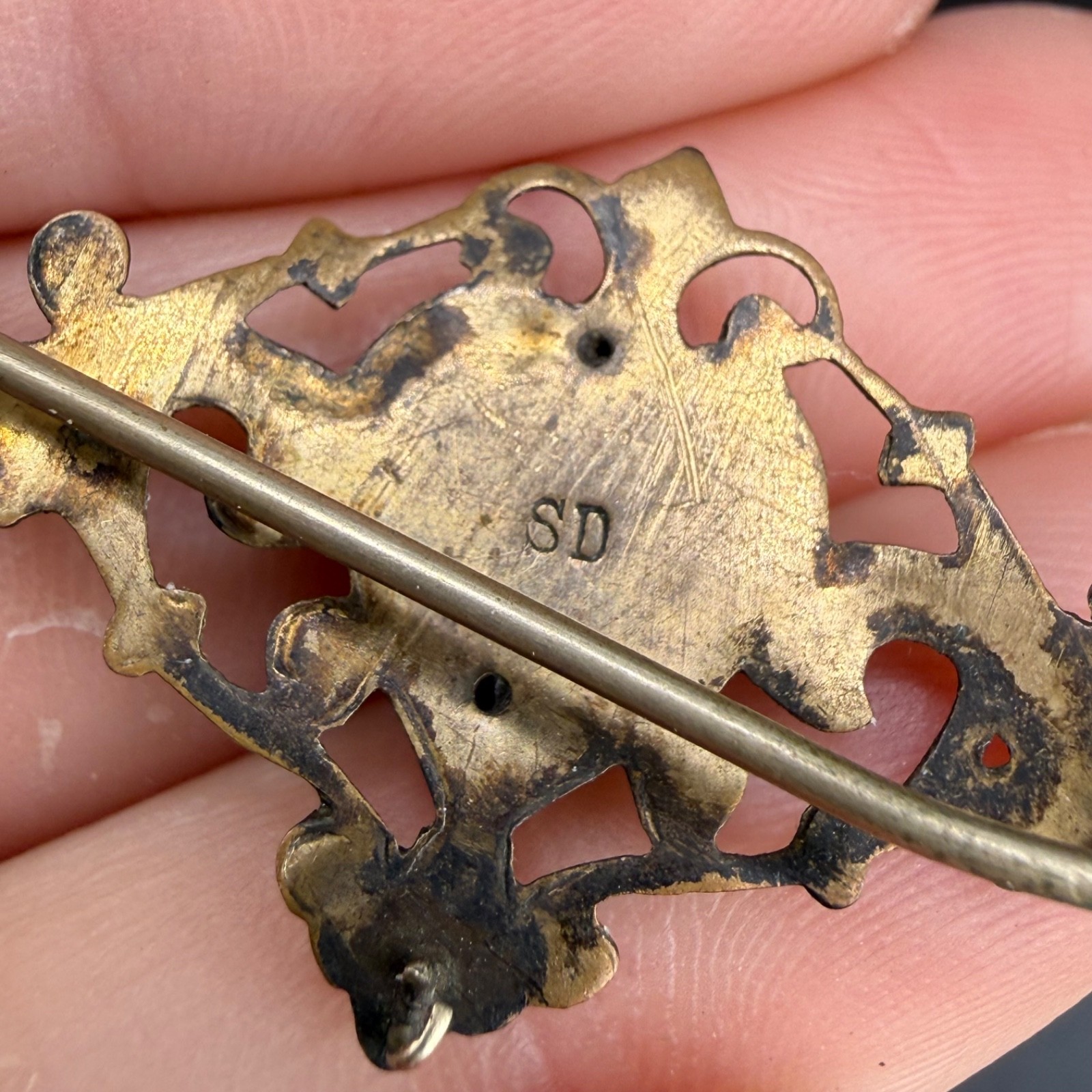 Vintage Victorian Pocket Watch Chain Brooch Gold Filled Heart
