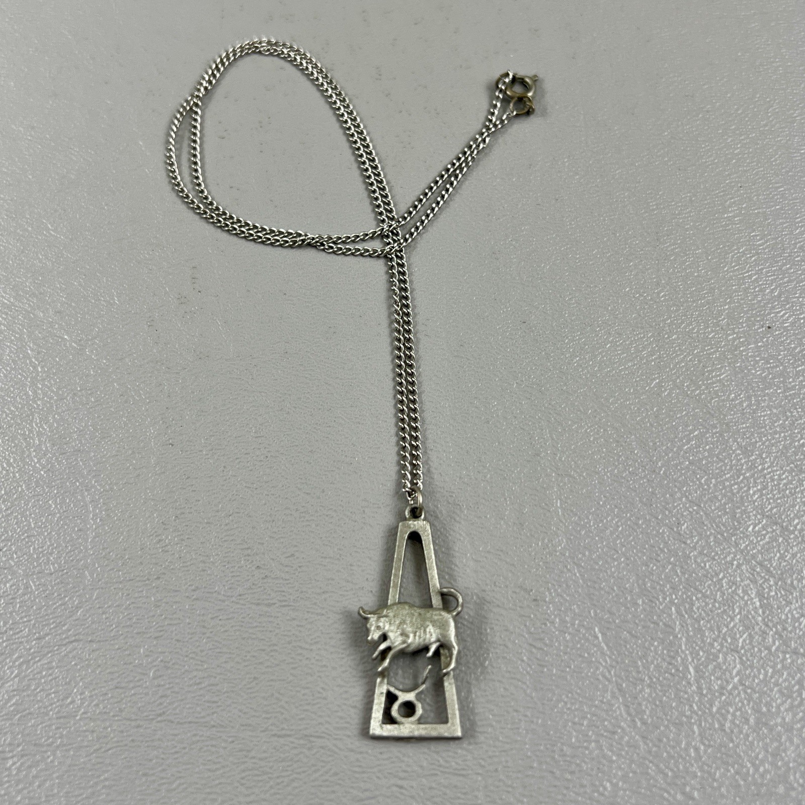 Vintage Cathedral Pewter Taurus Astrology Pendant Necklace Horoscope Bull