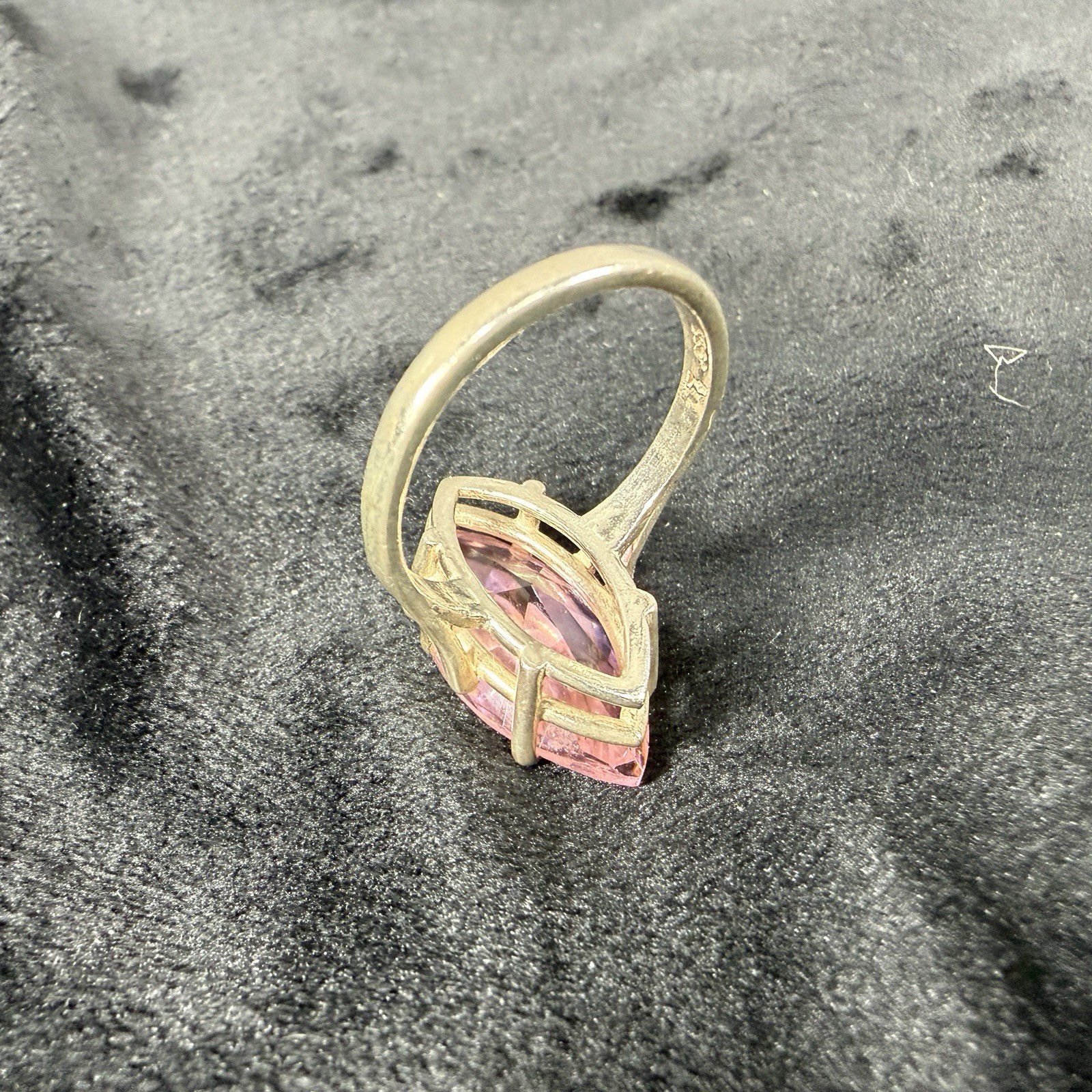 Vtg Sterling Silver Ring .925 Sz 7 Large Marquis Pink Stone Cocktail Statement