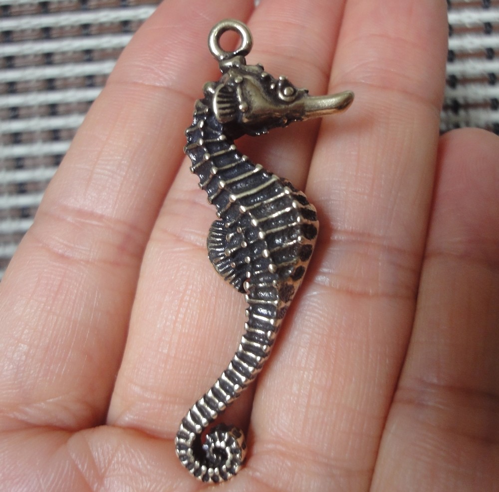 Vintage Brass Seahorse Pendant Antiqued Sea Life Bags Charms