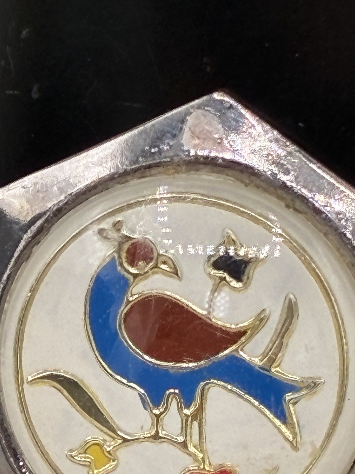 Vintage Pennsylvania Dutch Hex Sign Enamel Link Bracelet Silver Tone Folk Art