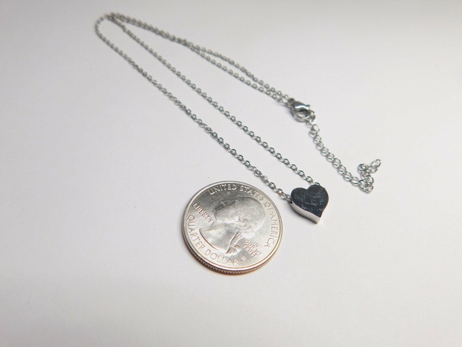 Small Engravable Silver Tone Metal Slide Heart Charm Chain Necklace Vintage