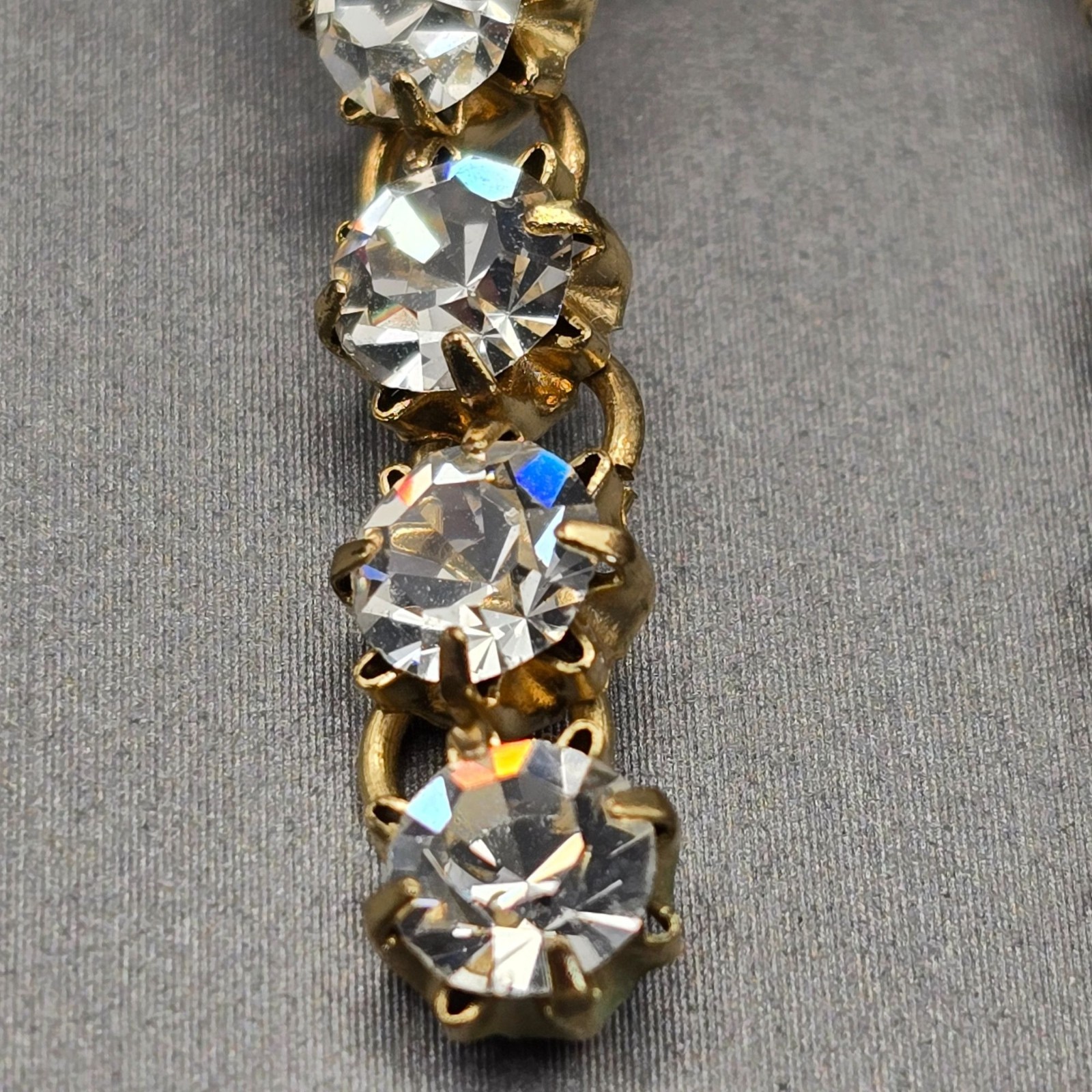 Gold-Tone Statement Necklace & Drop Earrings Set w/ Prong Set Clear Rhinestones
