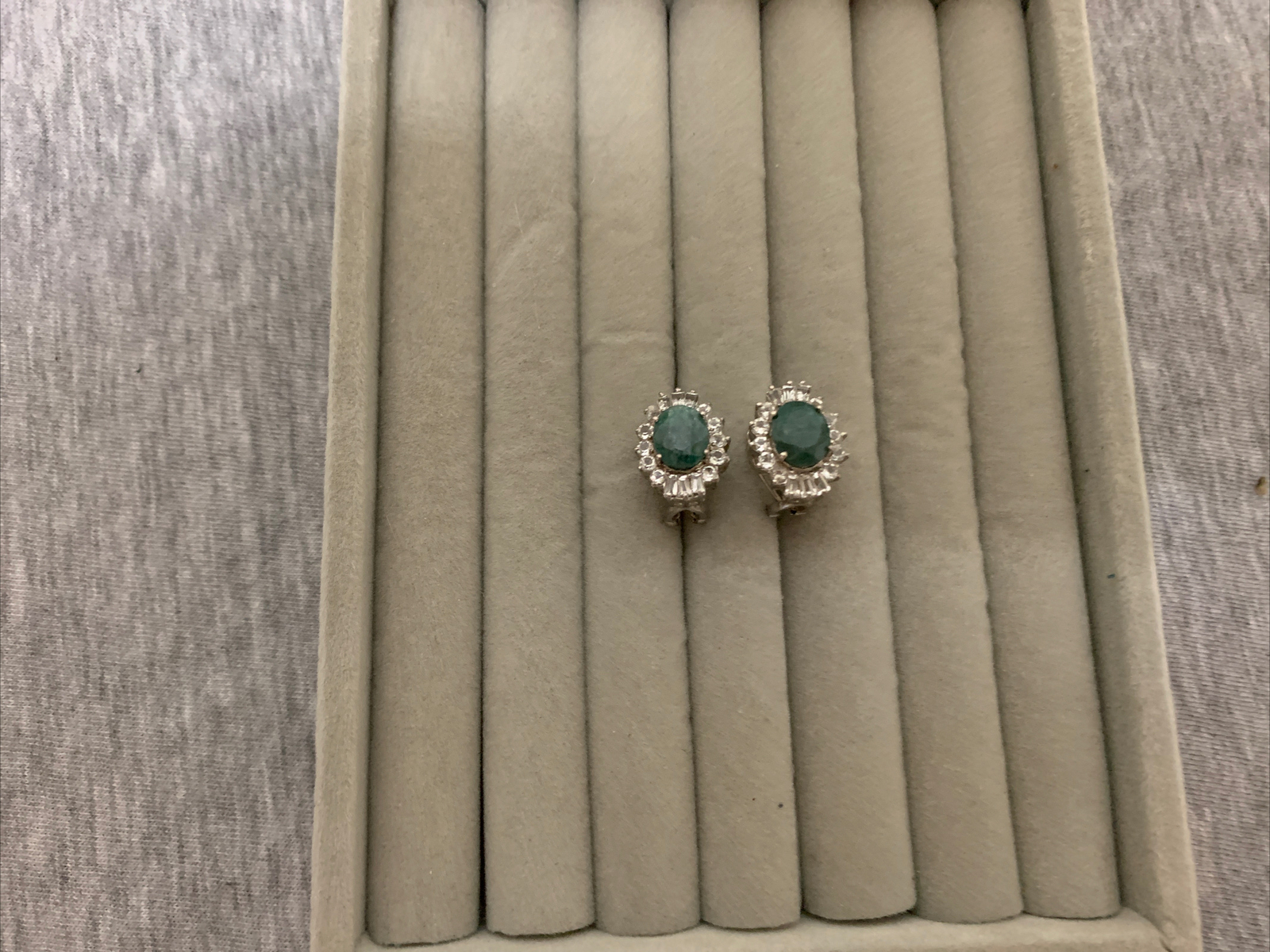 Vintage Sterling Fadi India Labradorite Cabochon & Cubic Zirconia Stud Earrings