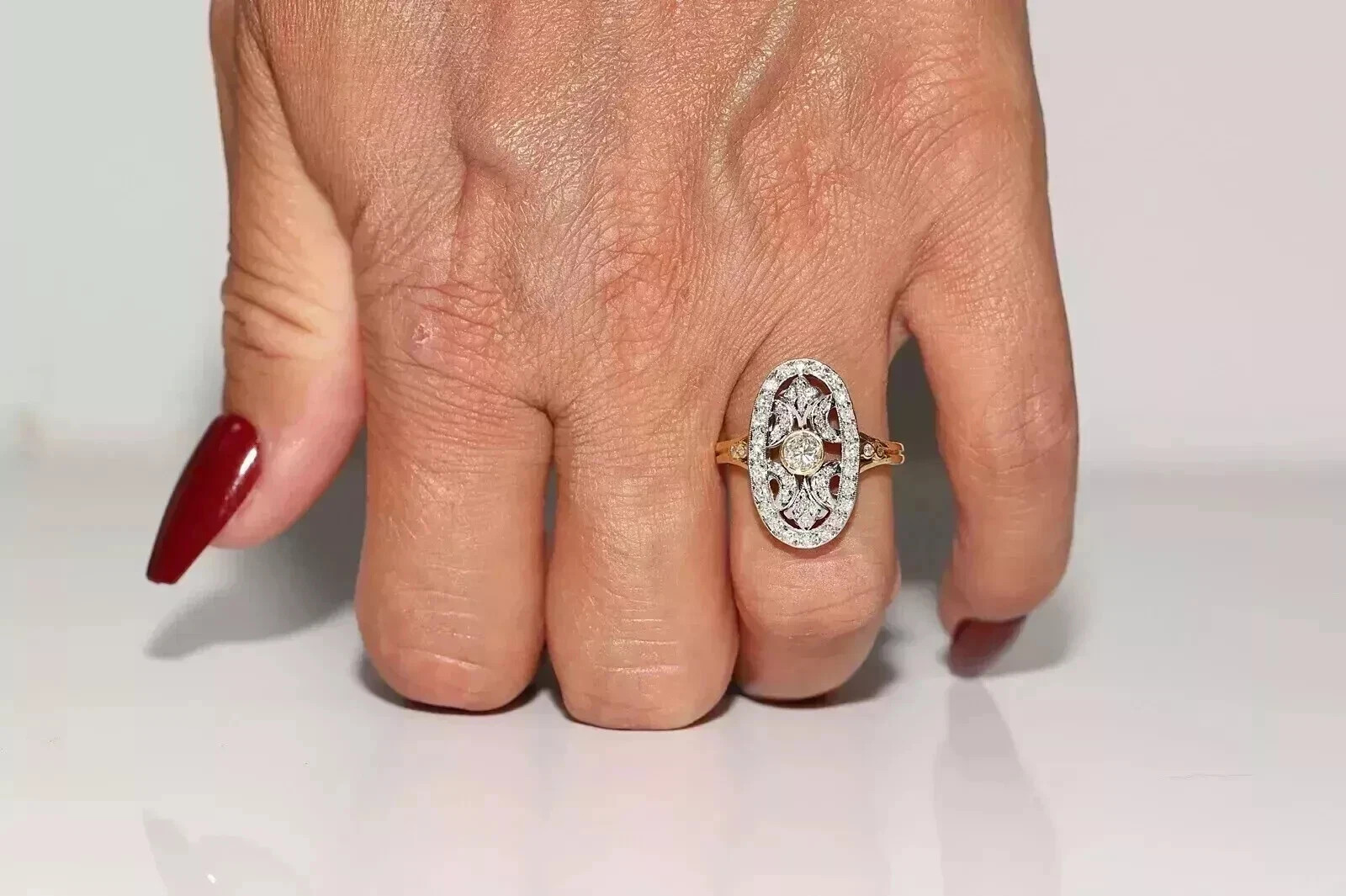 Art Deco Vintage Style Round Lab Created Diamond Engagement 14K Gold Finish Ring