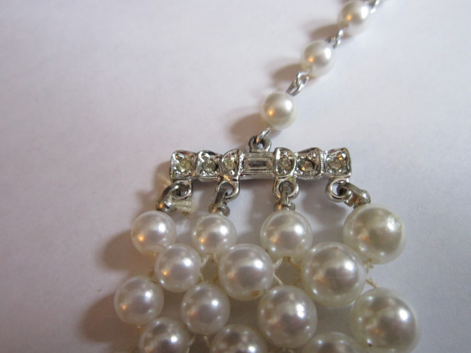 Vtg Faux Pearl Crystal Bead Choker Necklace Layered Bib Statement Wedding Retro