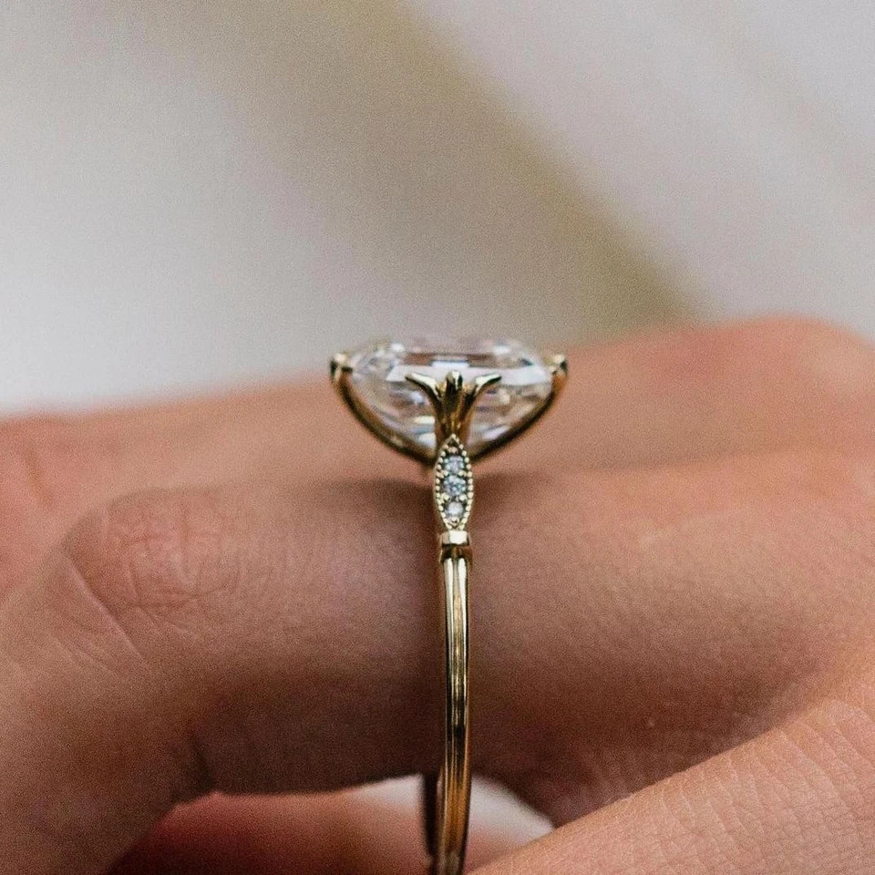 2.78Ct Art Deco Style Asscher Lab Created Diamond Anniversary 14K Gold FN Ring