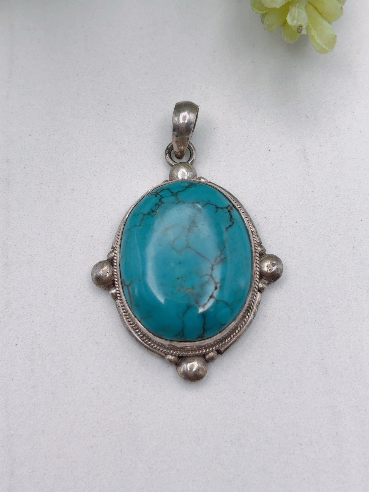 Sterling Silver 925 Turquoise Pendant Oval Shape
