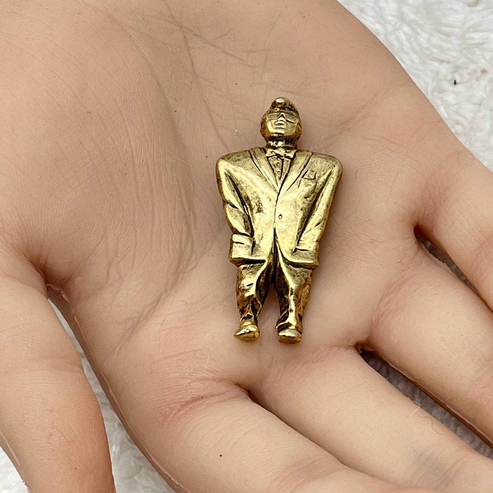 Vintage Mobster Businessman Brooch Figural Man in Suit Novelty Pin 1.75″