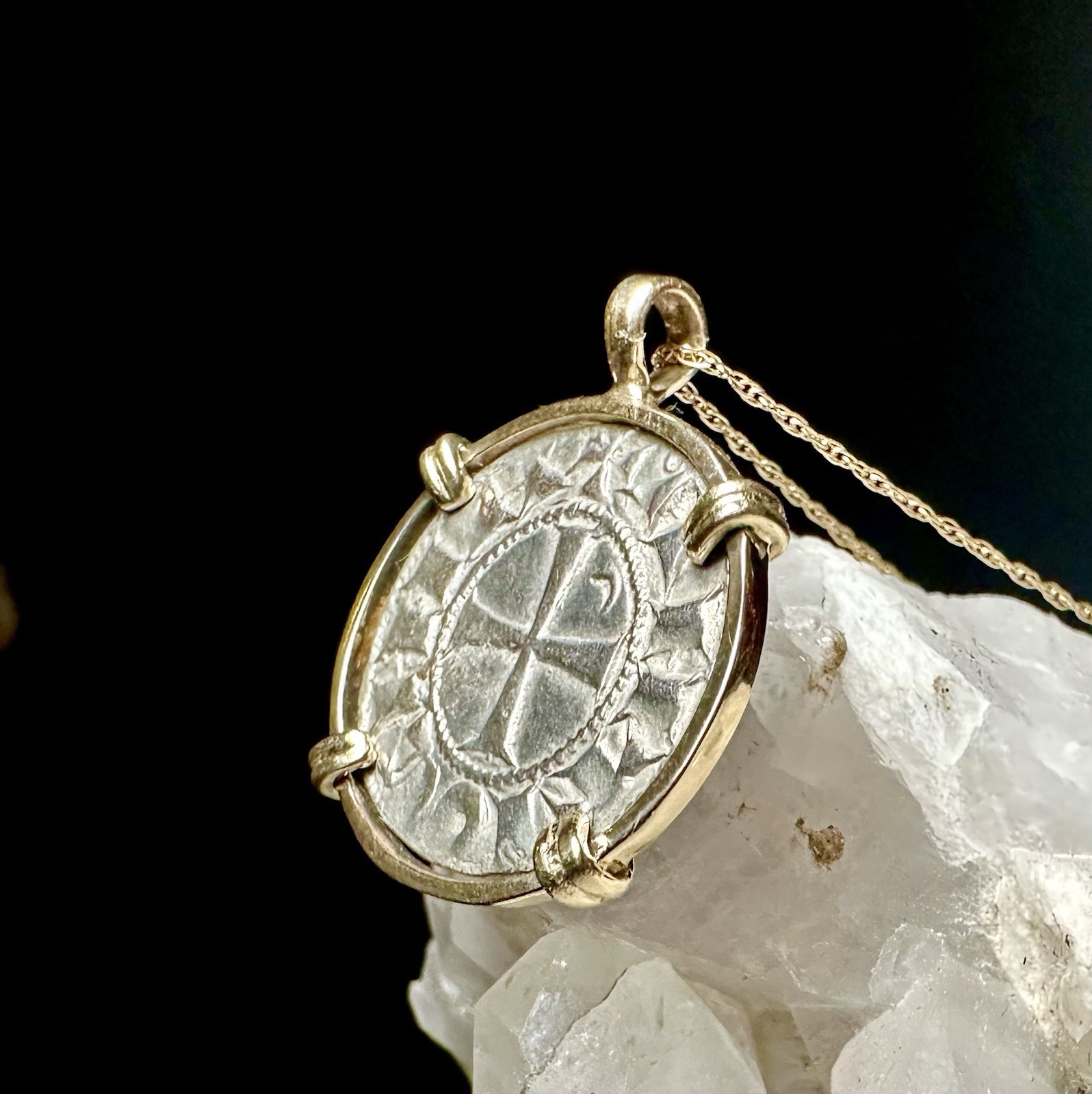 Genuine 12th Century Templar Crusader Coin In Solid 14k Handmade Gold