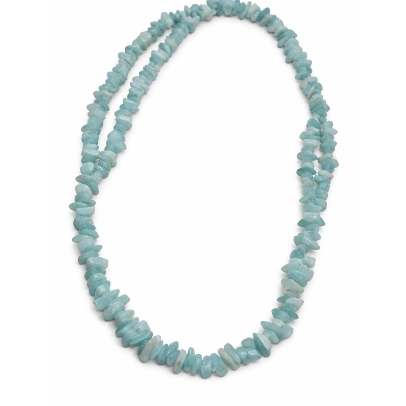 Vintage Amazonite Chip Bead Necklace Light Blue Stone Single Strand 17 Inch