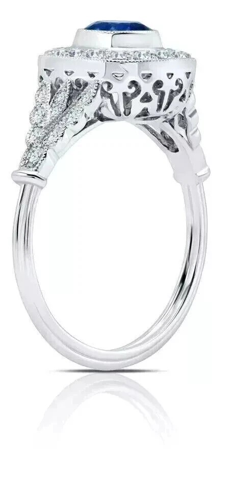 Art Deco 2.25Ct Oval Sapphire & Lab Created Diamond 925 Silver Engagement Ring