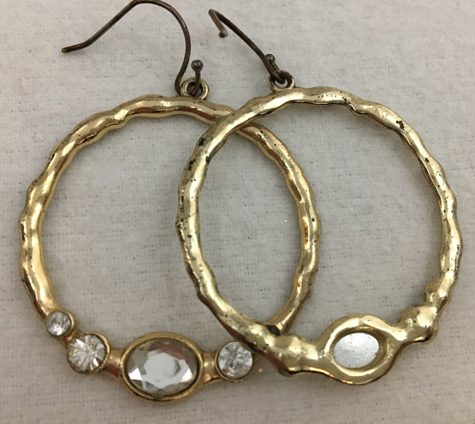 2 Pair VTG AVON Dangling Hoop Earrings GoldTone With Orange Clear Rhinestones
