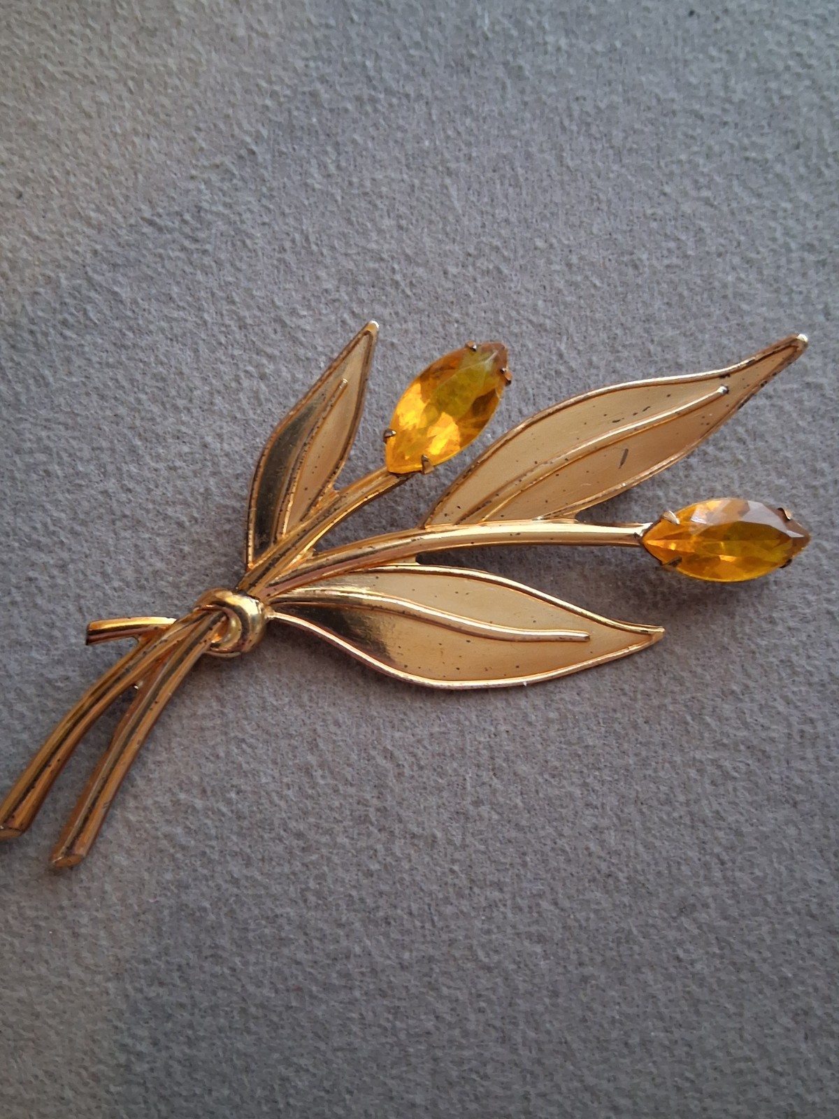 Sterling Craft Coro gold over silver. Tulip brooch w/yellow stones