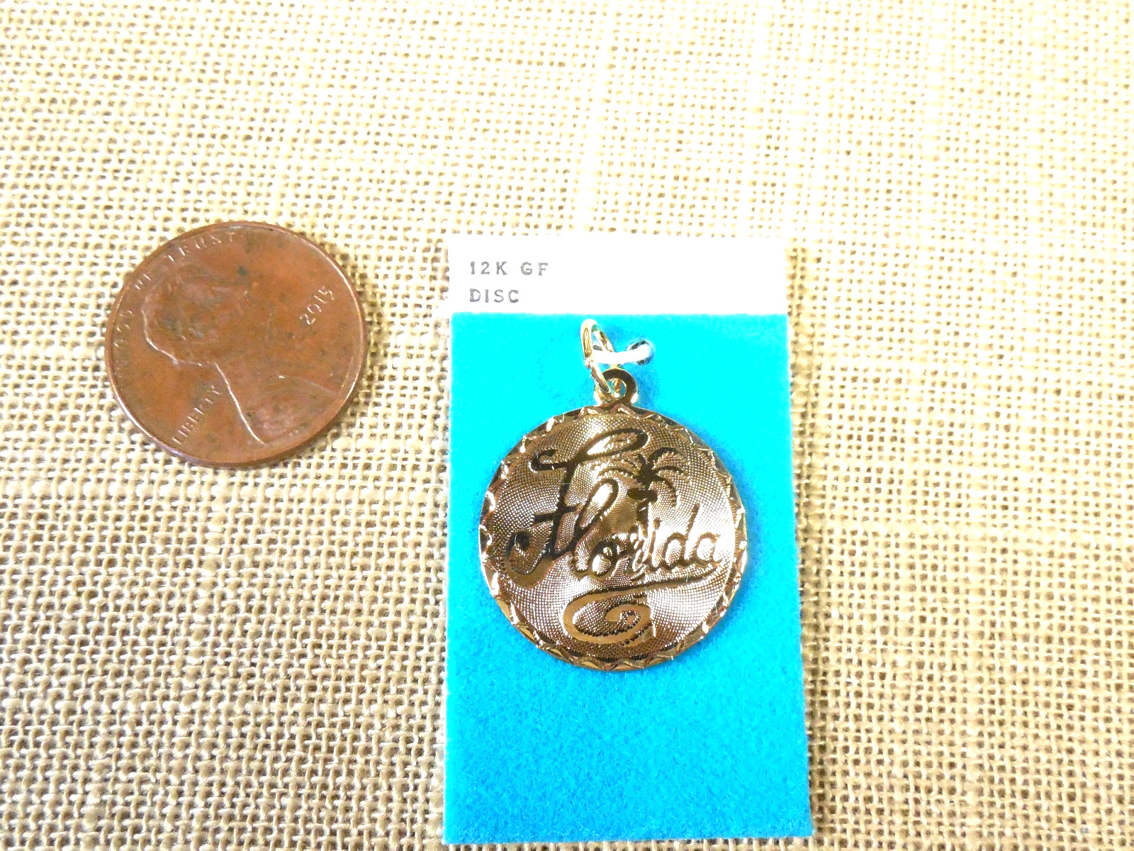 Vintage NOS 12K Gold Filled Palm Tree Florida 1″ signed Crea charm pendant CH#4
