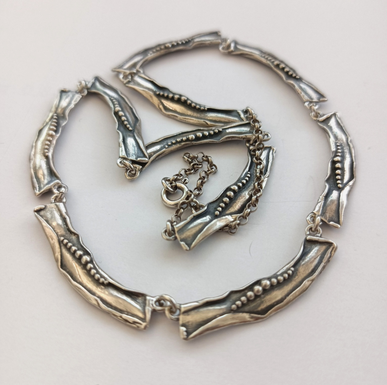 Vintage Israeli Silver Necklace Modernist Art Nouveau Revival Choker Handmade