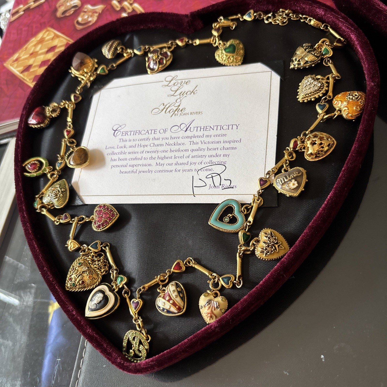 Joan Rivers Love Luck & Hope Heart 21 Charm Necklace – Complete Set Valentines