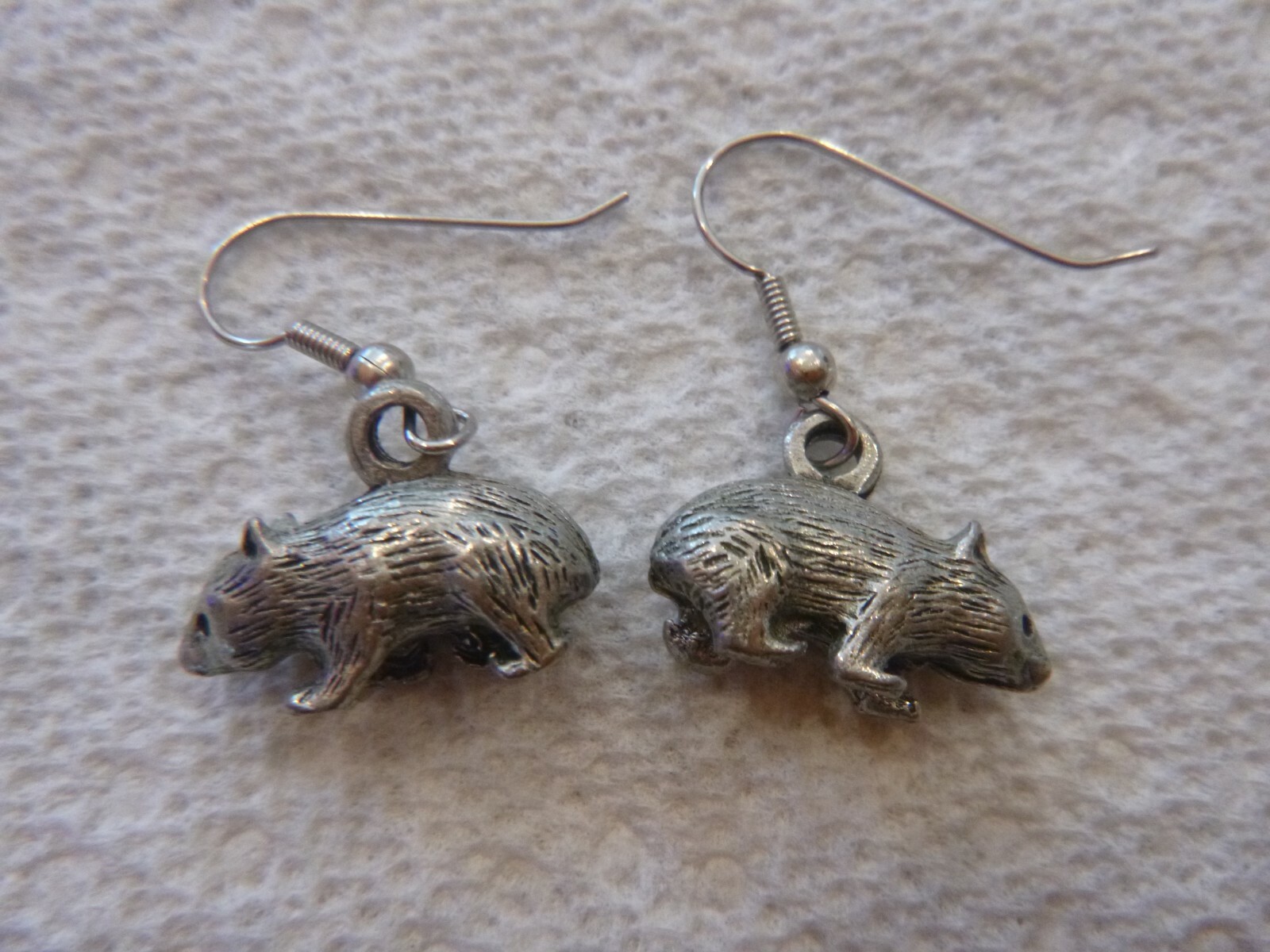 Vintage Sterling/Pewter From Australia Wombat Earrings Very Detailed Unique