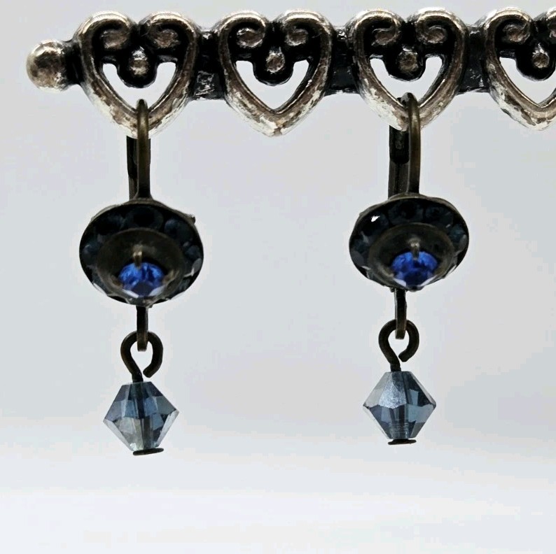 Sorrelli Dangle Earrings Blue Crystal Rhinestone Brass tone Leverback .75 in