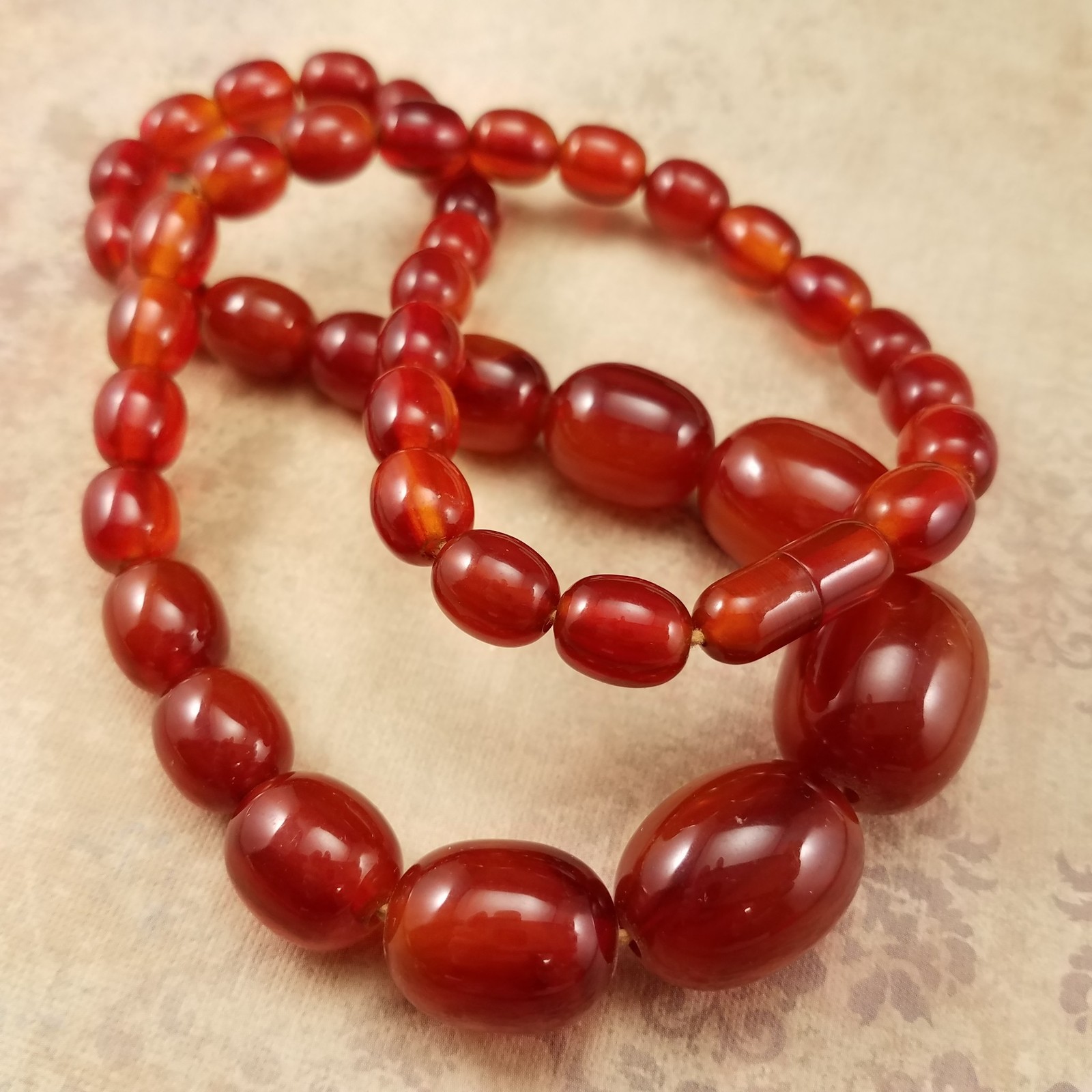 Vintage Lucite Faux Amber Bead Necklace No Metal Collectible Jewelry