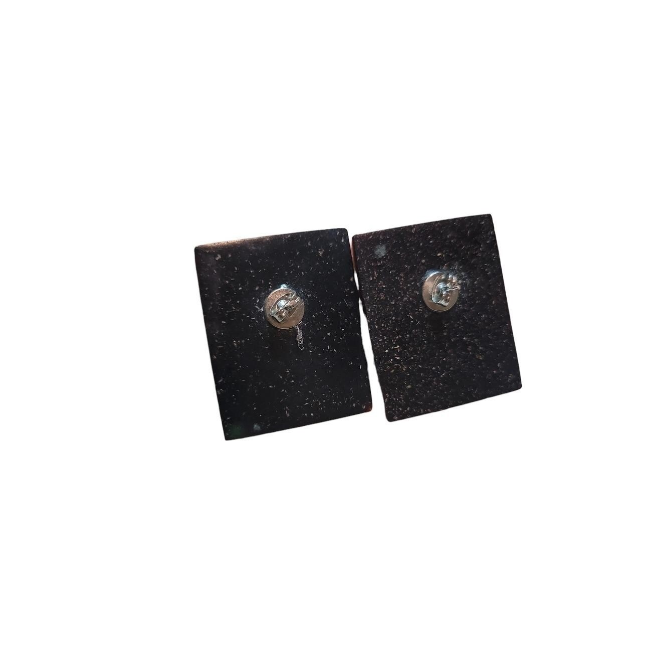 Vintage Abstract Face Resin Stud Earrings Square Picasso Style Colorful Art