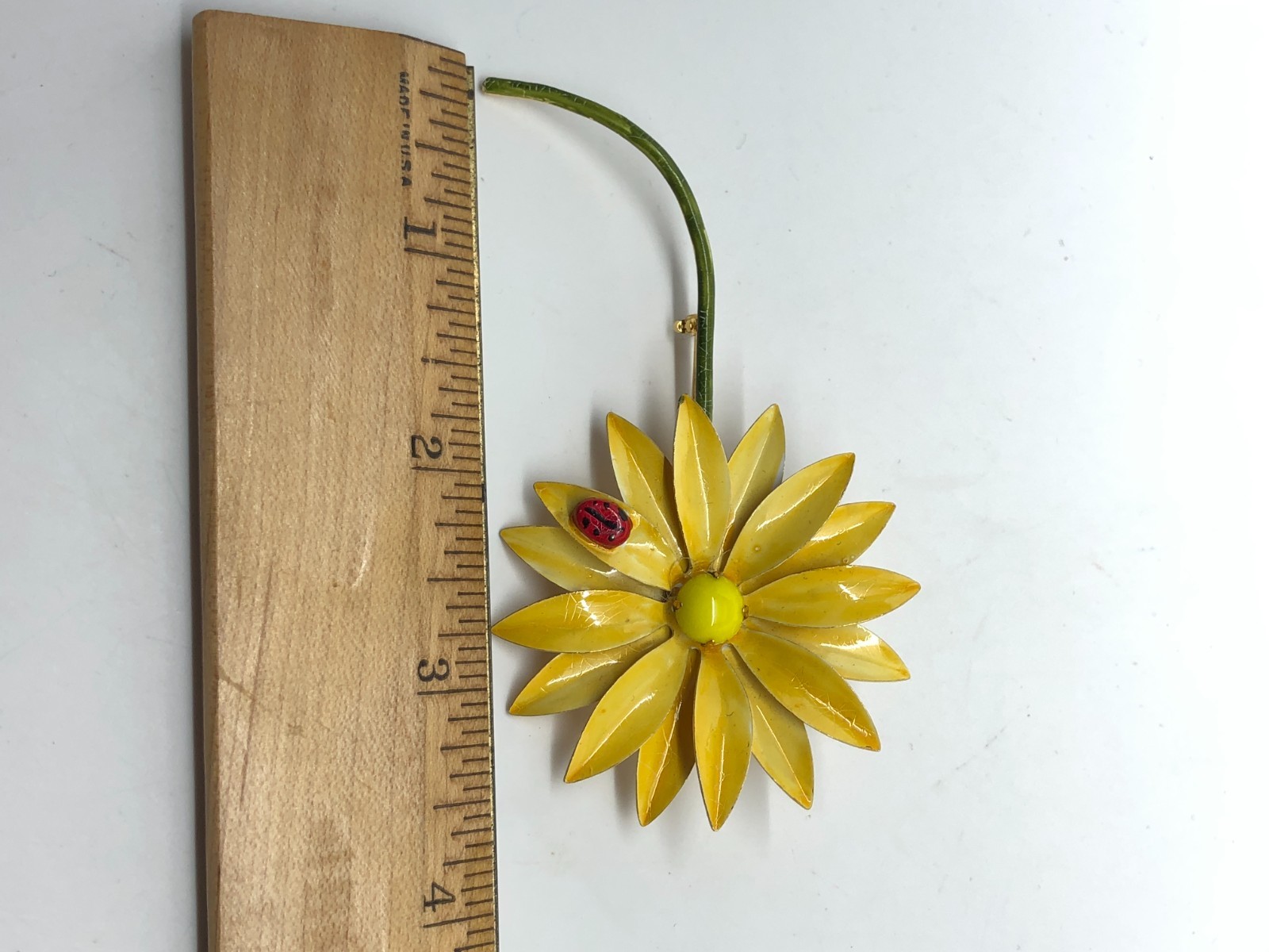 Vtg Original By Robert Yellow Enamel Flower Brooch Pin Daisy Ladybug 🐞 Large