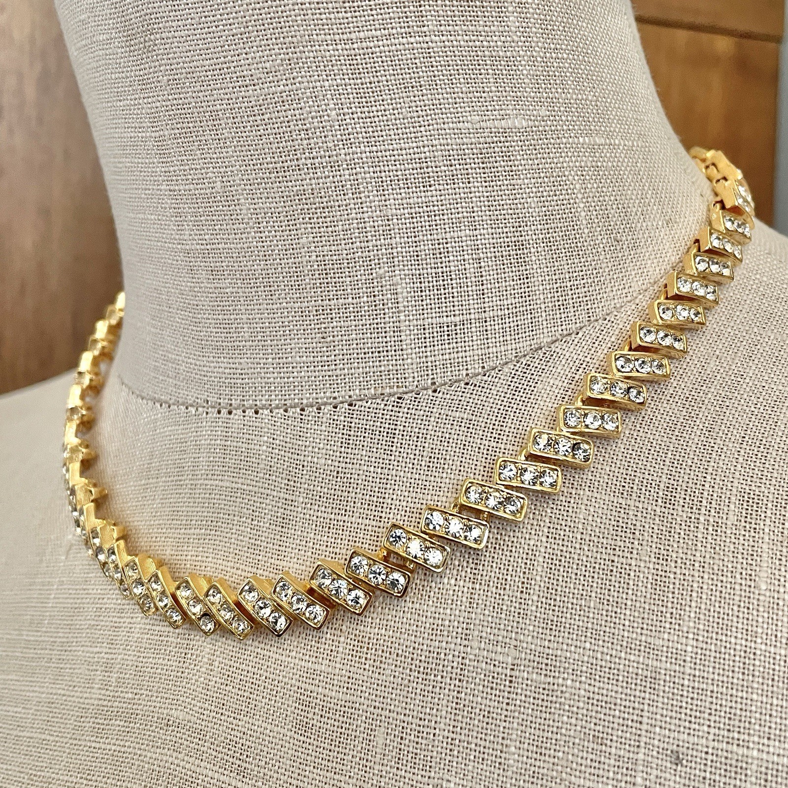 Vintage NWT UNUSED Napier Gold Diamante Crystal Rhinestone Choker Link Necklace