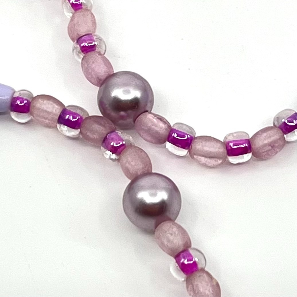 Vintage Lavender Purple Beaded Strand Necklace Long Boho Faux Pearl Mixed Beads