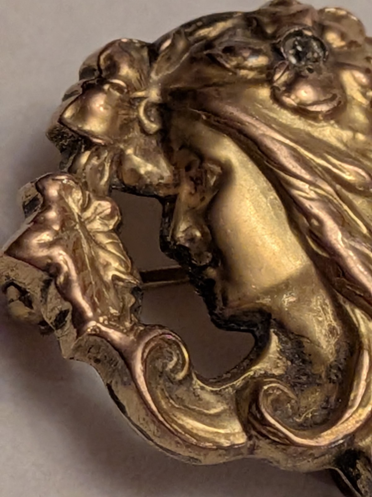 antique art nouveau 12k Yellow Gold Diamond Pin Pendant Goddess Of Spring 3.22g