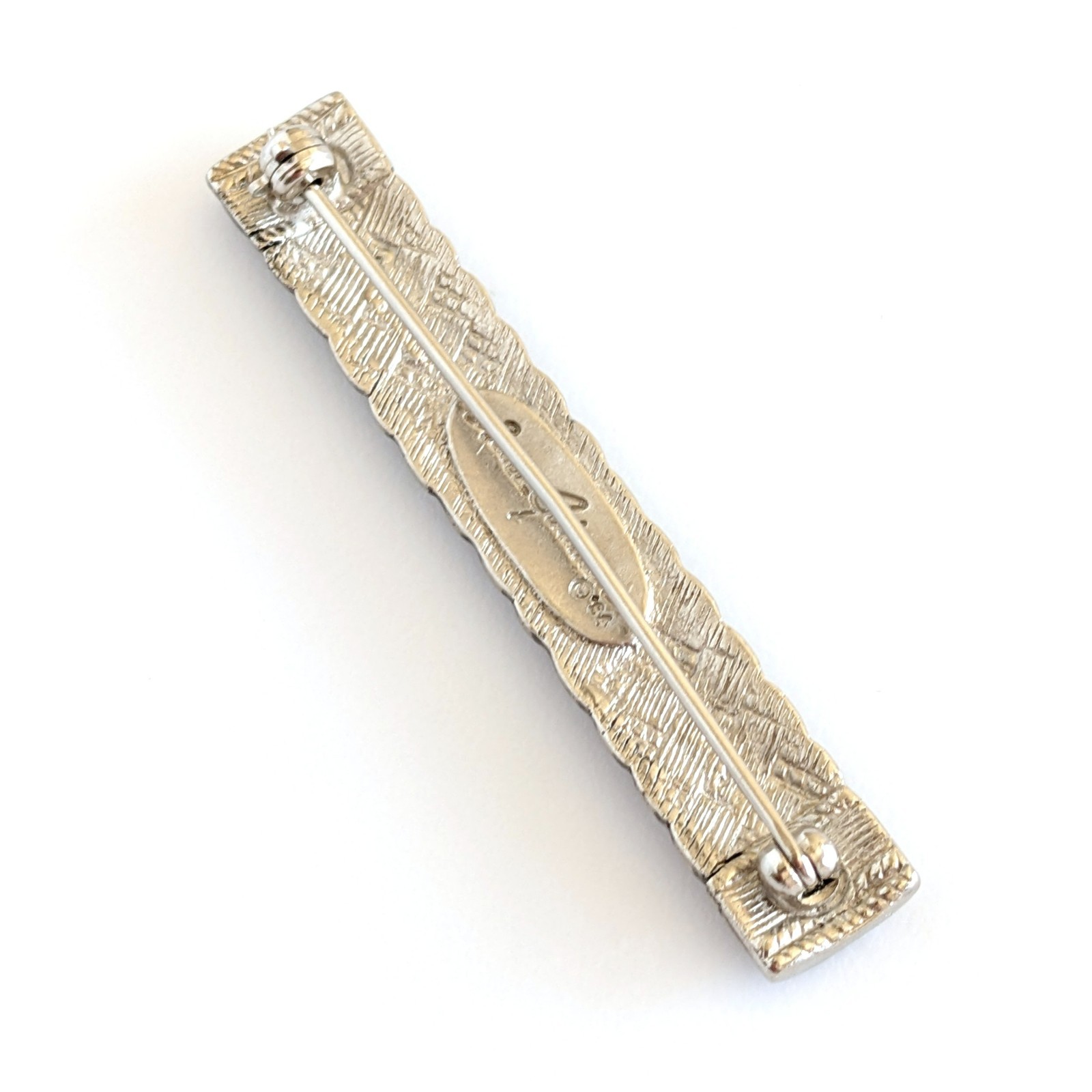 Vintage 1984 Ginnie Johansen Silver Tone Textured Basket Weave Bar 2″ Brooch Pin