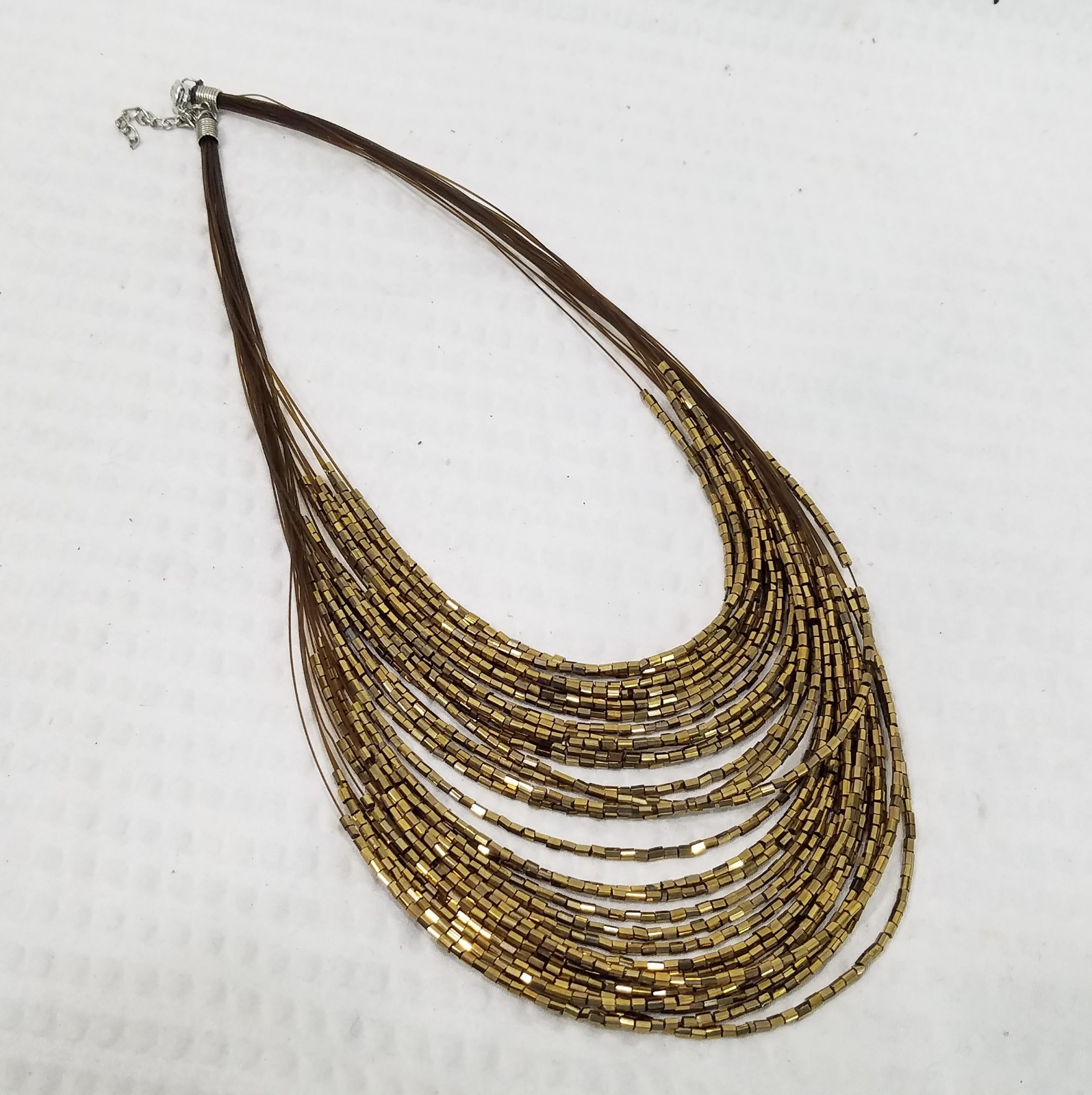 Vintage Gold Bronze Bugle Bead Cascading Multi Strand Illusion Choker Necklace