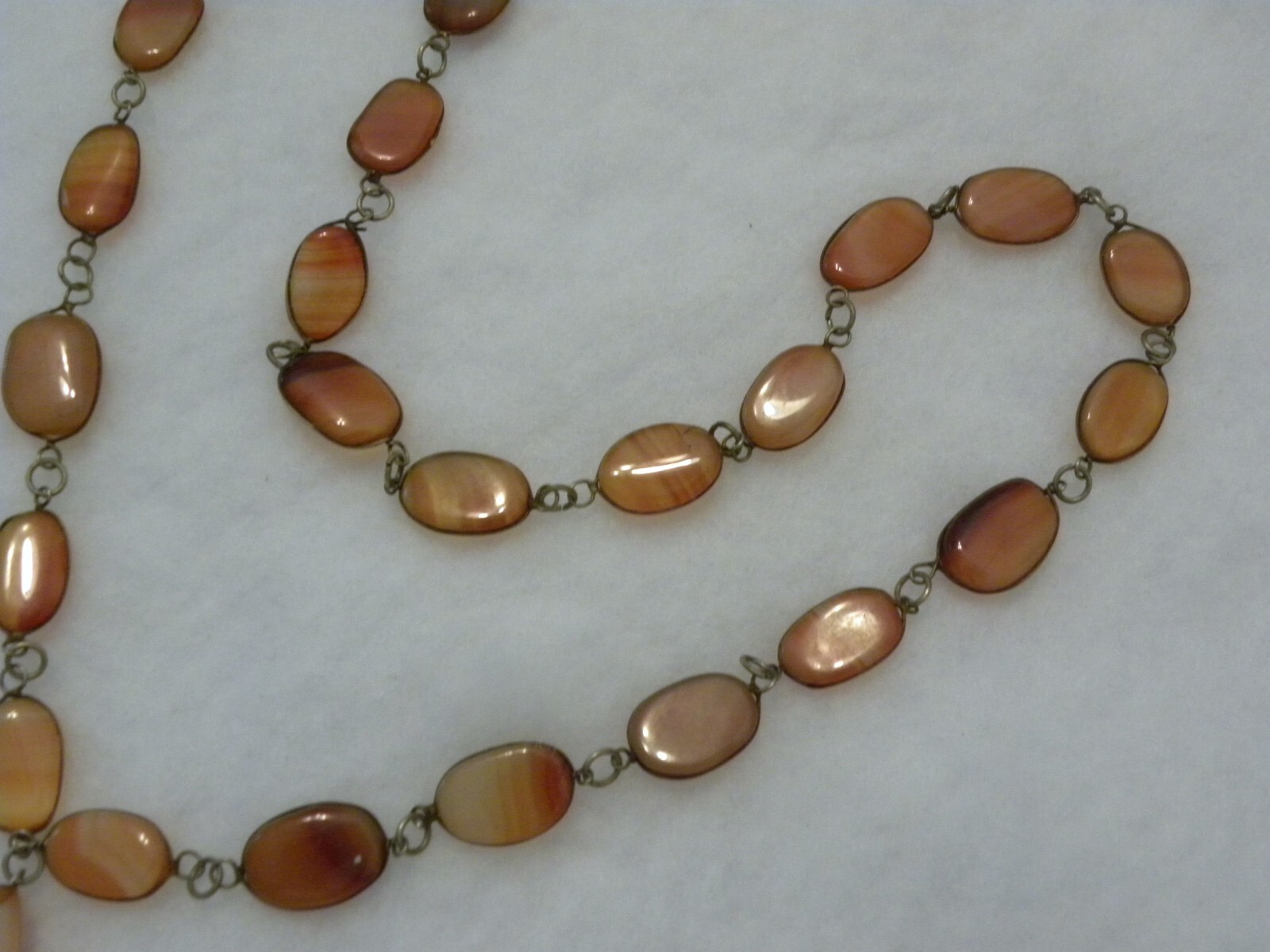 Vtg Polished Banded Agate Necklace Teardrop Pendant Chained Slices 30″ Long