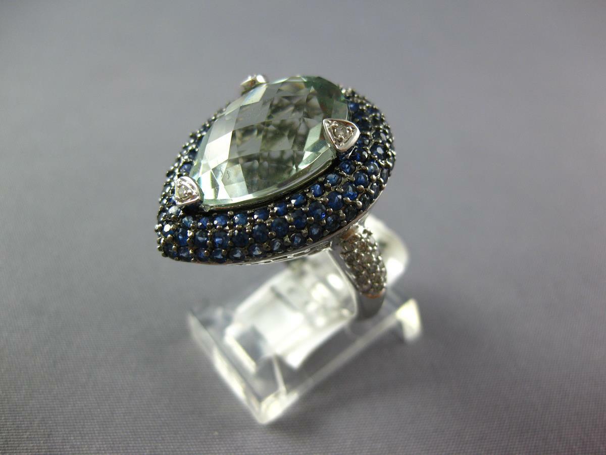 EXTRA LARGE 10.97CT DIAMOND & AAA SAPPHIRE & GREEN AMETHYST 14KT WHITE GOLD RING
