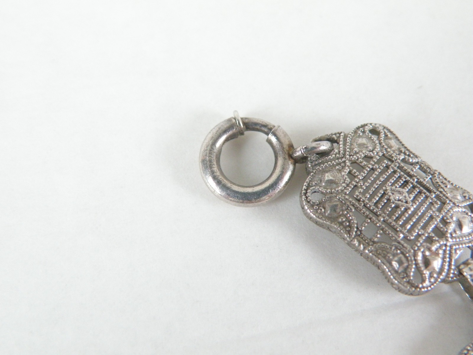 Art Deco Sterling Silver Sapphire Paste Filigree Station Antique Bracelet 7.5″