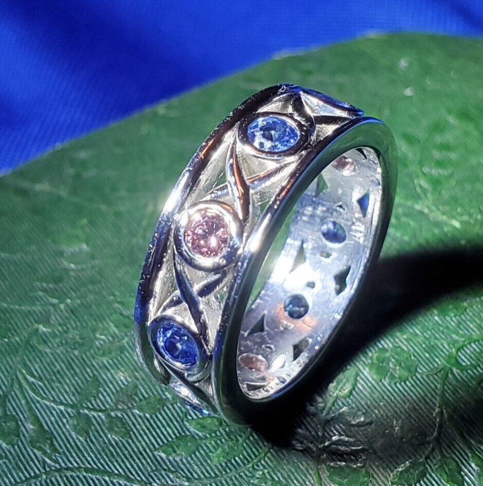EARTH MINED NATURAL Color PINK DIAMOND Sapphire Band Deco PLATINUM Etenity Ring