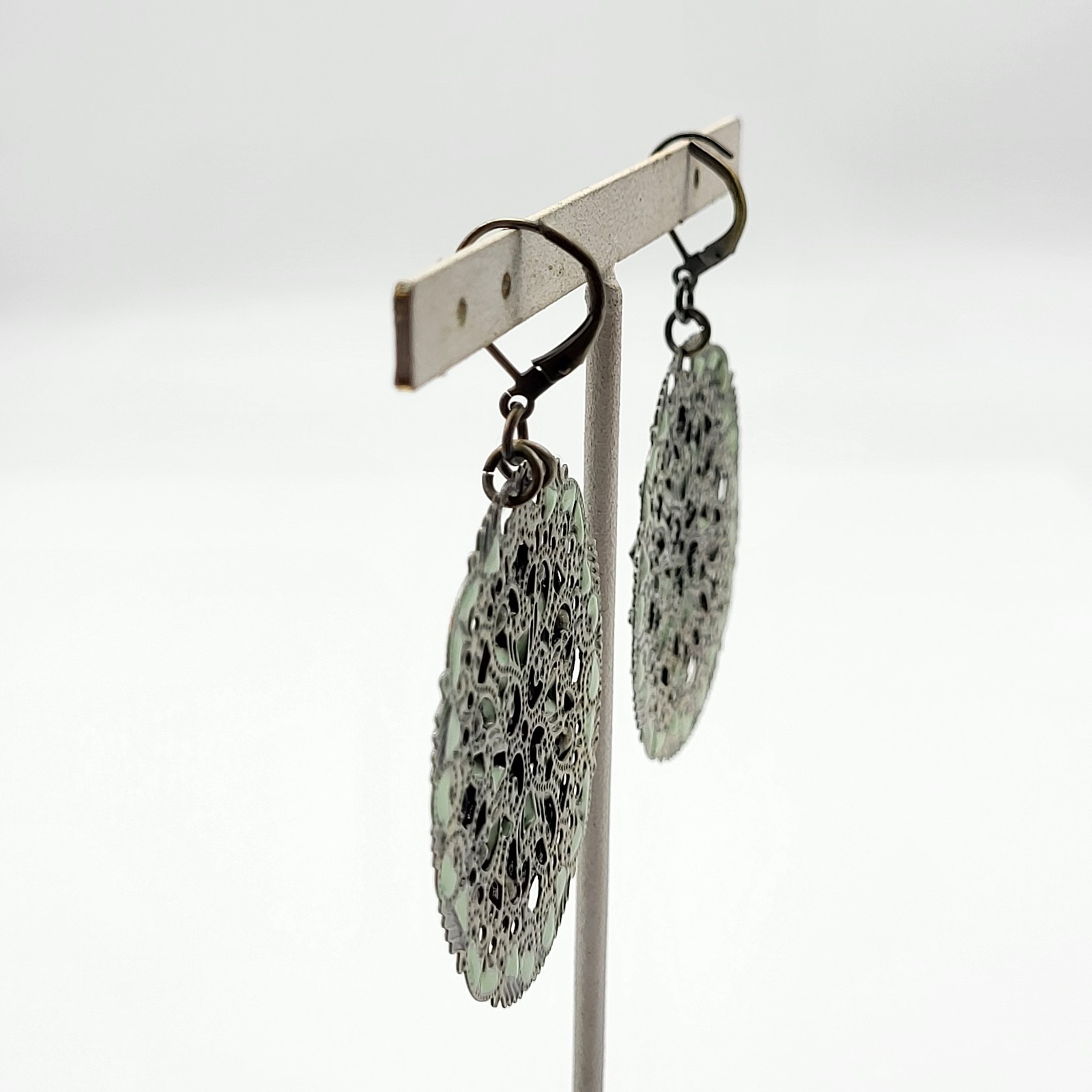 Fabulous bold enamel metal pierced dangle earrings Spring flowers boho
