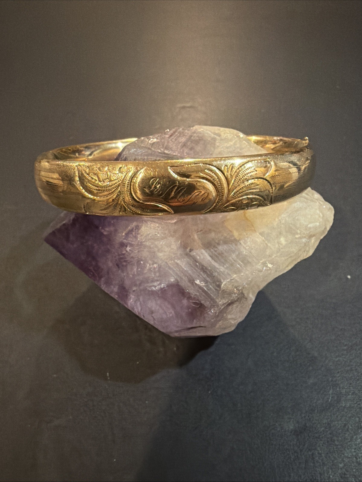 Vintage Gold Filled Engraved Hinged Bangle Bracelet Floral Etched