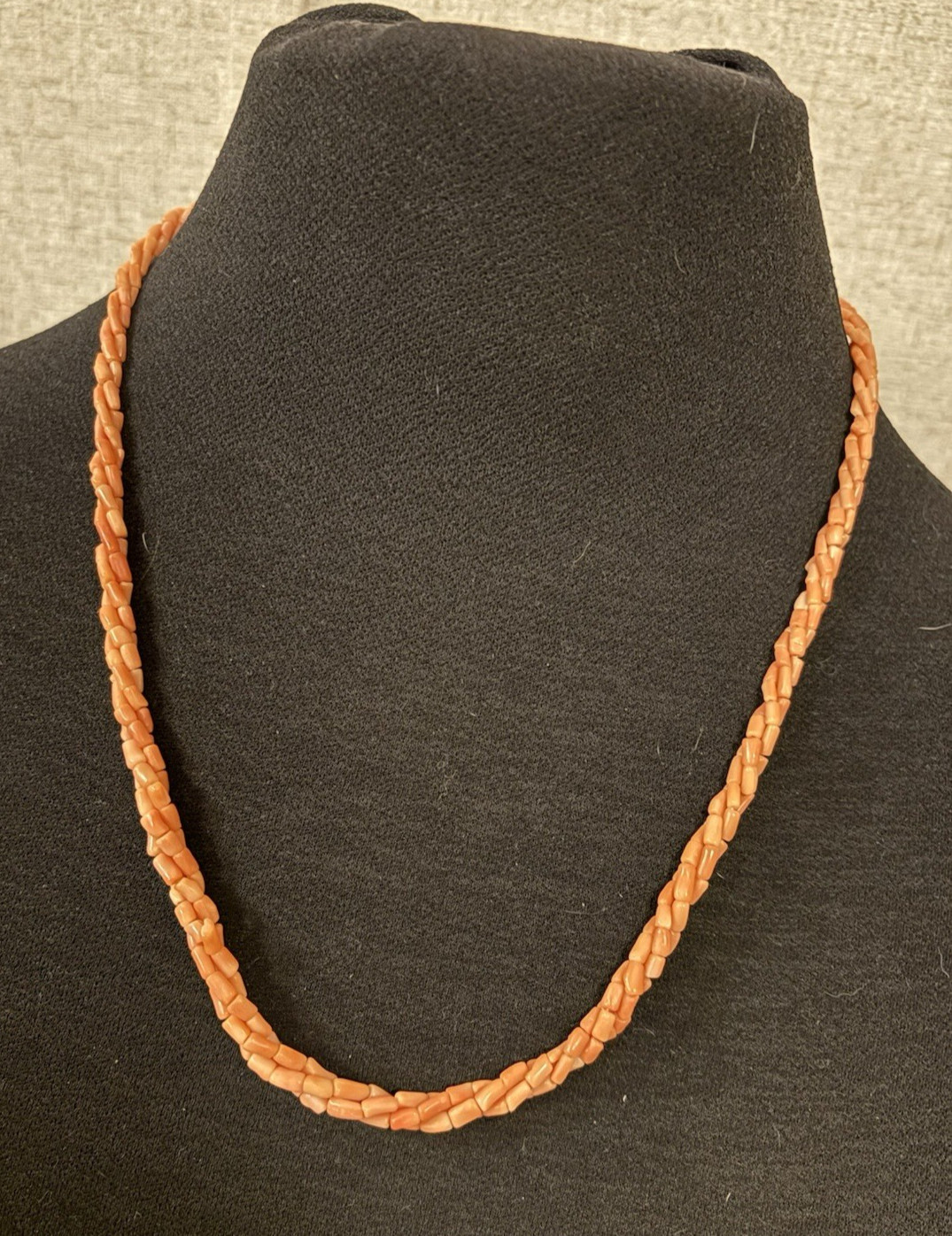 Vintage Angel Skin Coral Twisted Triple Strand Necklace 22” Long