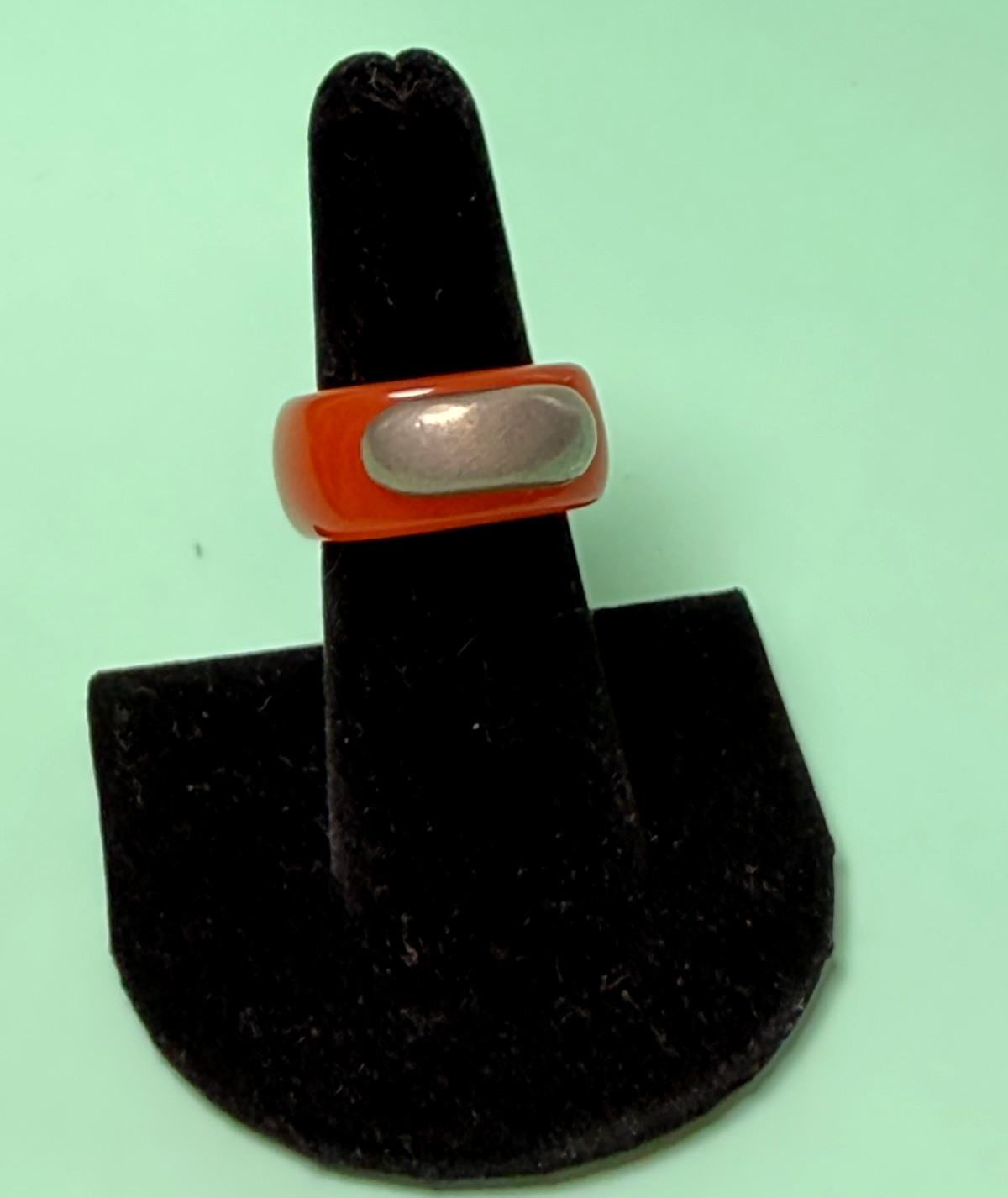 Vtg 1990s Designer Signed Pitaniello Boston Lucite Pewter Ring Size 7 Modernist