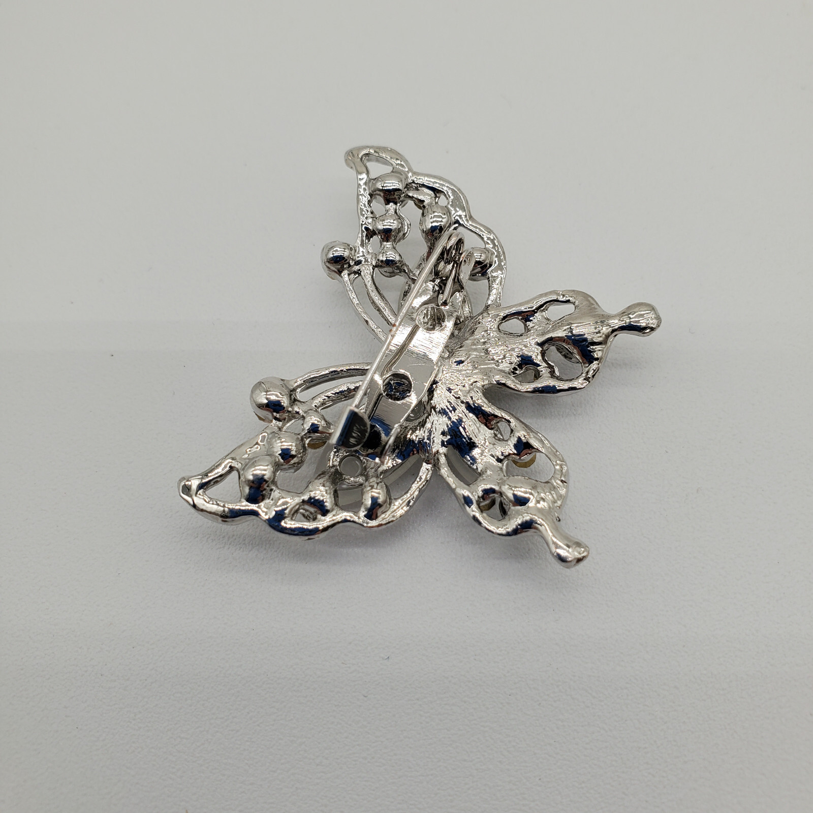 Vintage Small Silver Tone Butterfly Brooch with Clear and AB Rhinestones
