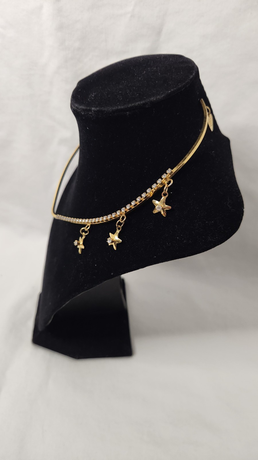 Lunch at the Ritz Star Charm Collar Necklace Goldtone Rhinestones