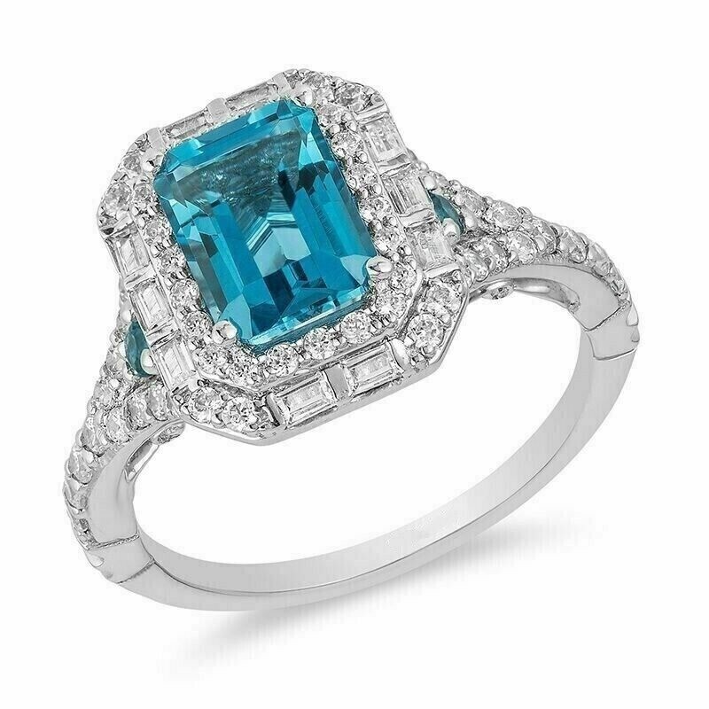 Art Deco 3.20 Ct Aquamarine Vintage Engagement Ring 925 Sterling Silver