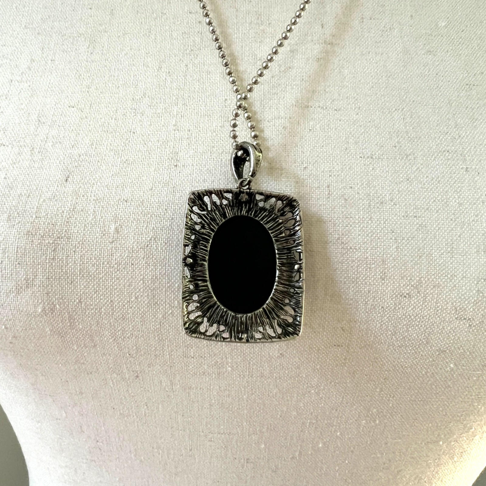 Vintage Style Victorian Revival Blue Rhinestone Cameo Pendant Necklace