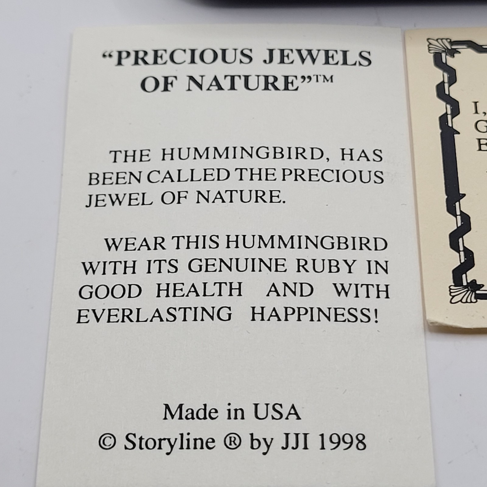 Vintage Dale Kinkaid 1988 Hummingbird Pendant Ruby Eye Gold Tone Bx & COA Signed
