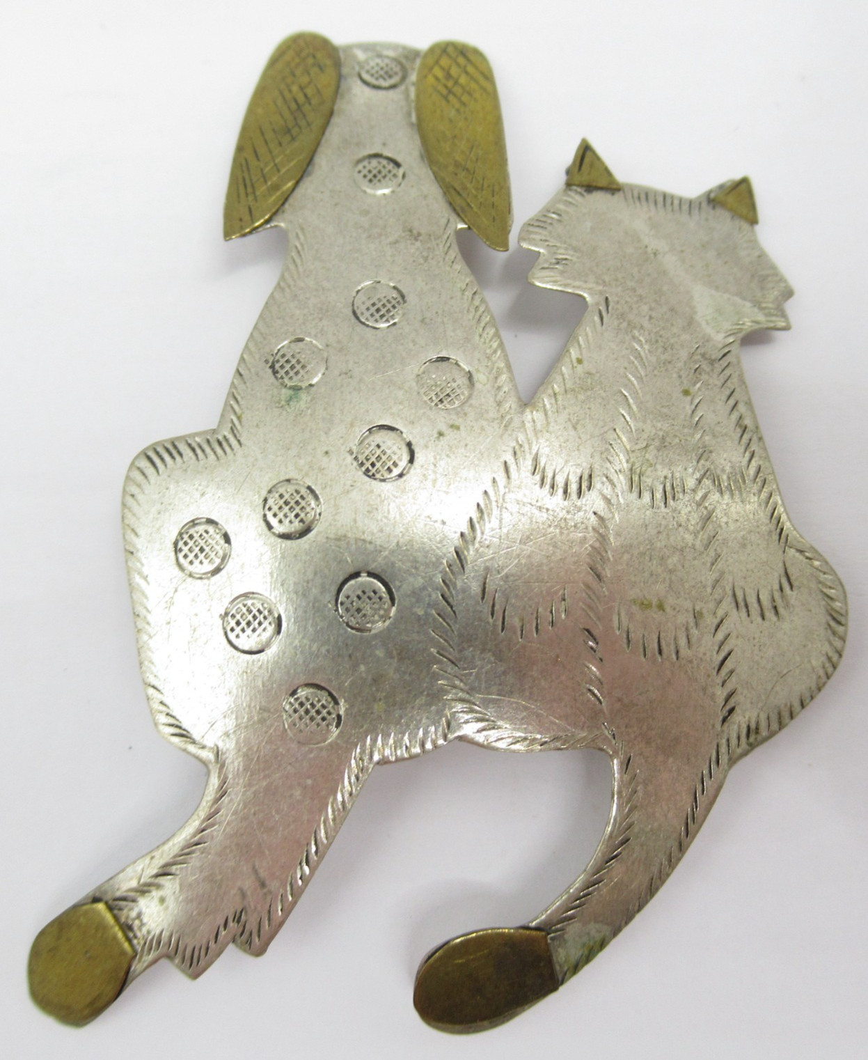 Silver Gold Tone Brass Plated Dog Cat Back Vintage Handcrafted Brooch Pin