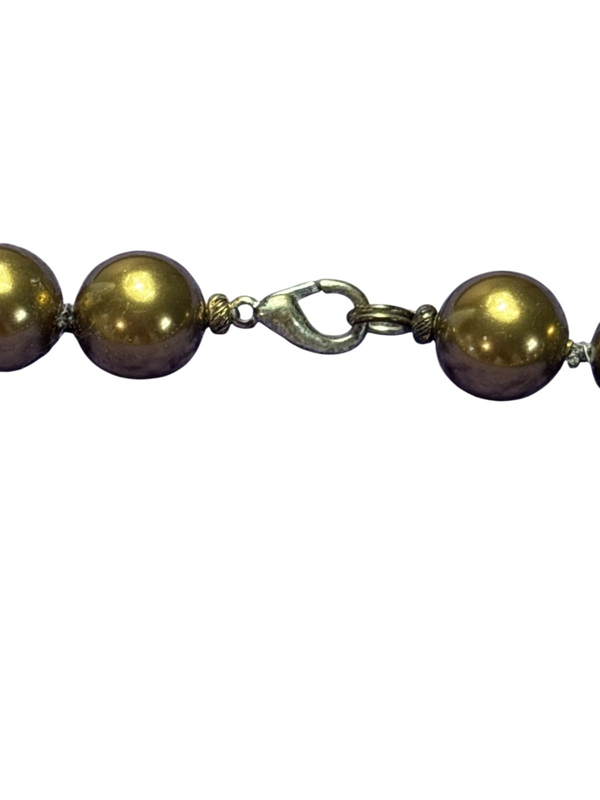 Bronze Color Glass Faux Pearl Knotted Beaded Necklace Silvertone Lobster Clasp