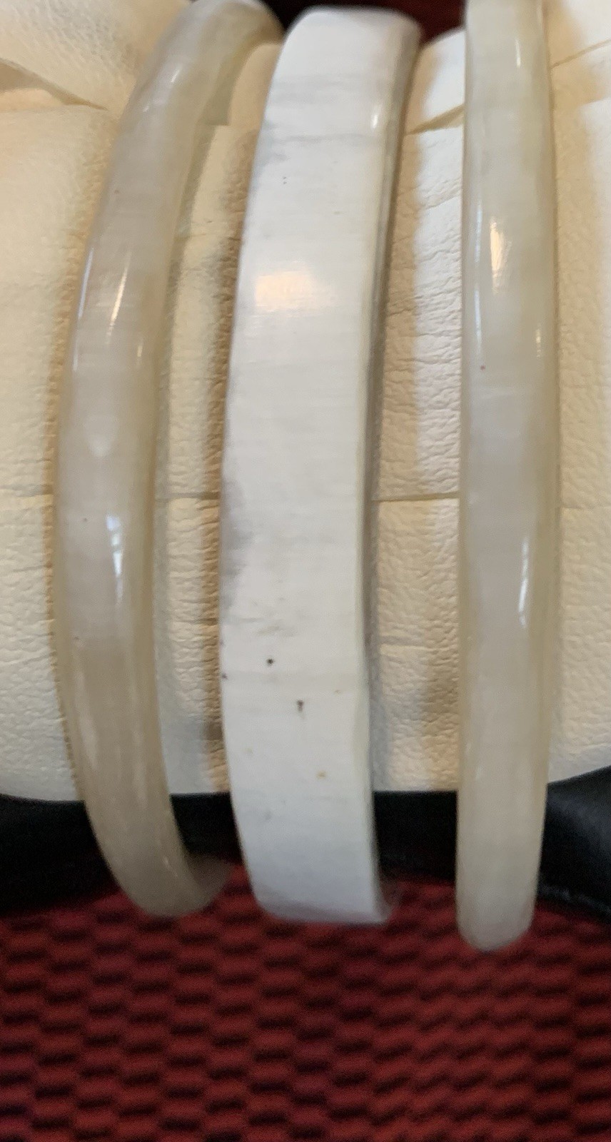 Vintage Boho Bangle Bracelets In White, Cream Colors Bovine Bone Set Of 3